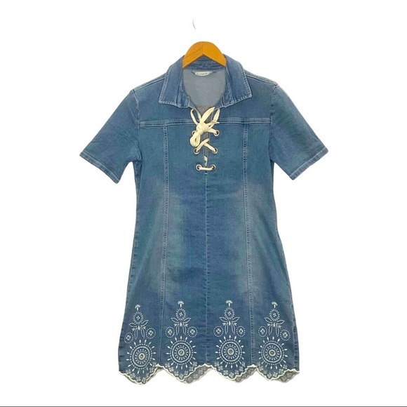 Desigual Dresses & Skirts - Desigual Blue Embroidered Denim Mini Dress size 38